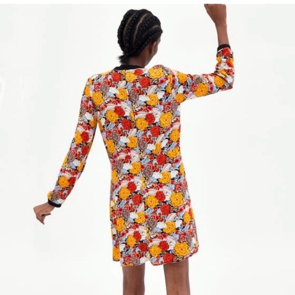 ZARA TRF viscose floral print draped faux wrap dress Sz S - Picture 2 of 11